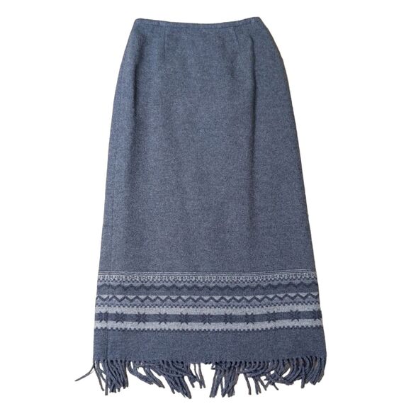 Talbots Grey Fair Isle Print with Fringe Wool Blend Skirt Sz 8 Lined - Picture 1 of 12